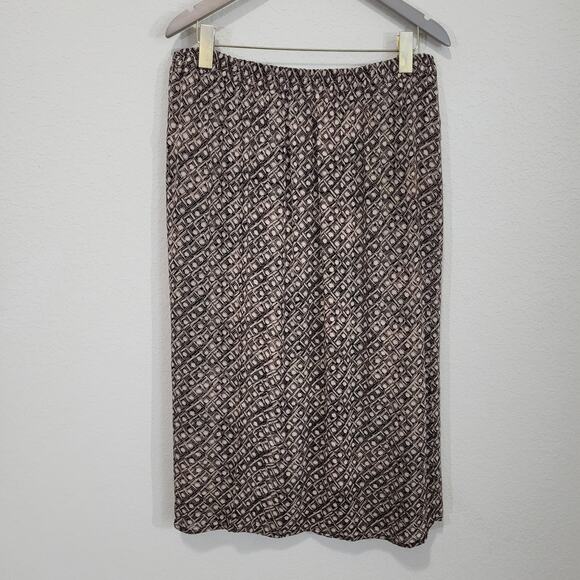 Reversible Skirt Womens Size L Midi Length Floral Geometric Pull On Elastic - Picture 15 of 16